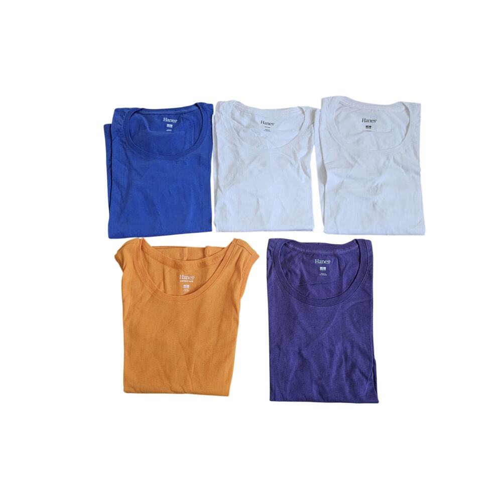 Lot of 5 Hanes Womens Shirt Top Size M 100% Cotton 4 Long Sleeve 1 Tank Top
